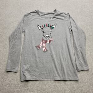 Natural Reflection Womens Medium Gray Longsleeve Christmas Reindeer Shirt
